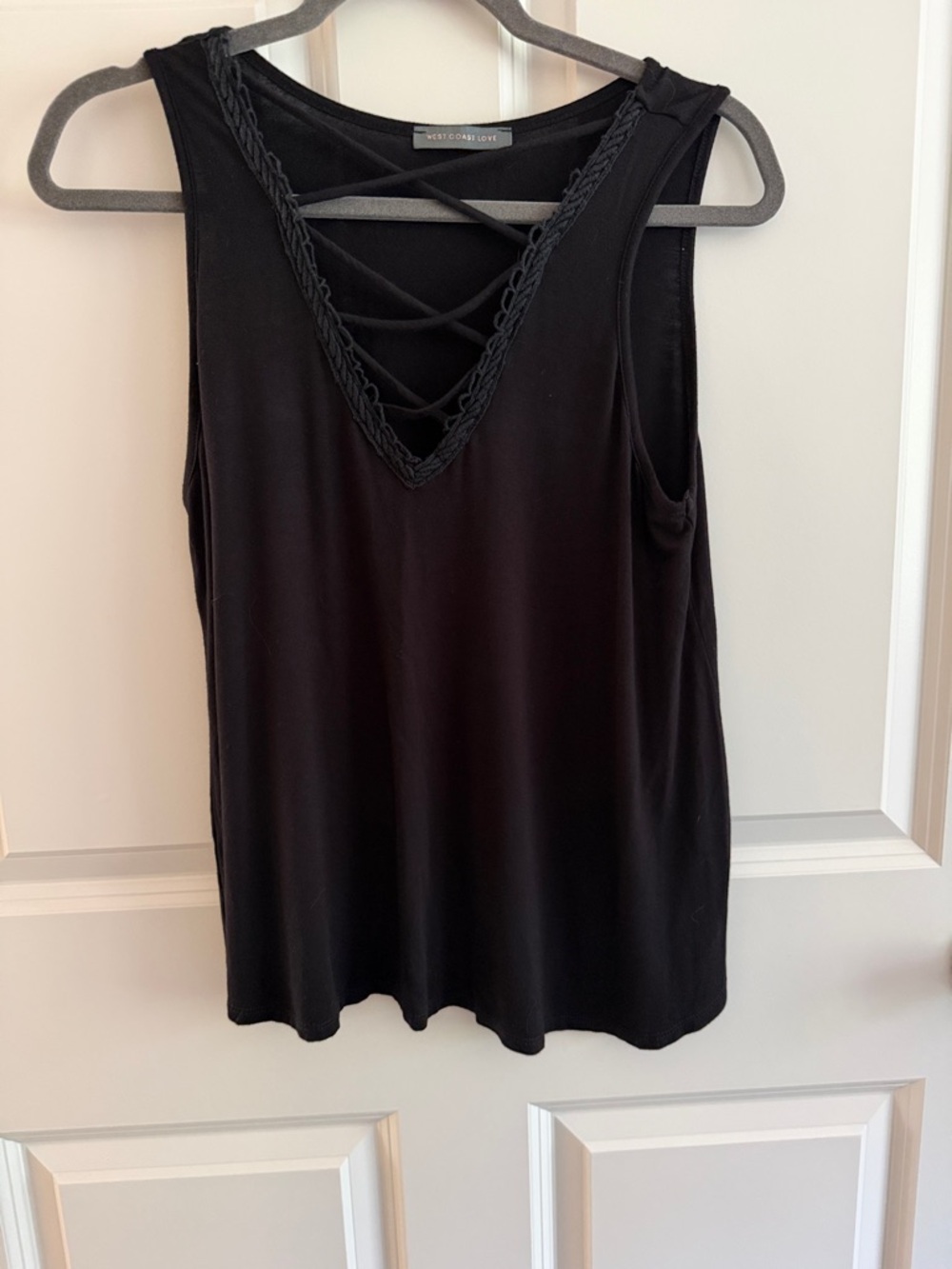 Black Braided V-Neck Crisscross Tank Top